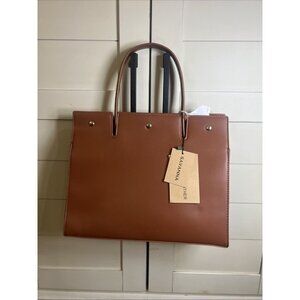 NWT Savanna Classic Genuine Leather Cognac Tote Bag Shoulder 13" x 11" Handbag